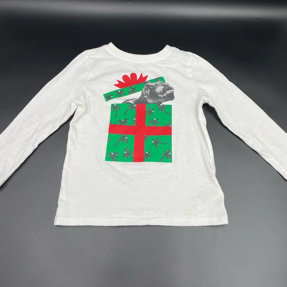 Old Navy 4T Christmas graphic T-Shirt with dinosaur inside present box
